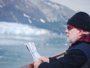 Mike checking the map to make sure we're in the right place- the glacier in the background