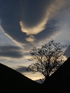 Clouds at sunset hint at the impending storm